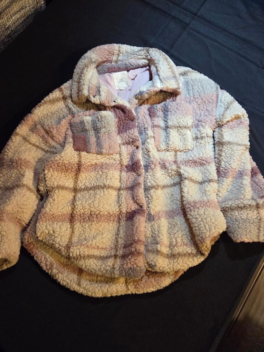 Thread & Supply Cream and Pink Plaid Sherpa Puffer Jacket